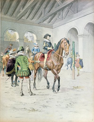 Armand-Jean du Plessis, Cardinal Richelieu (1585-1642) apprenant à monter à cheval, illustration d